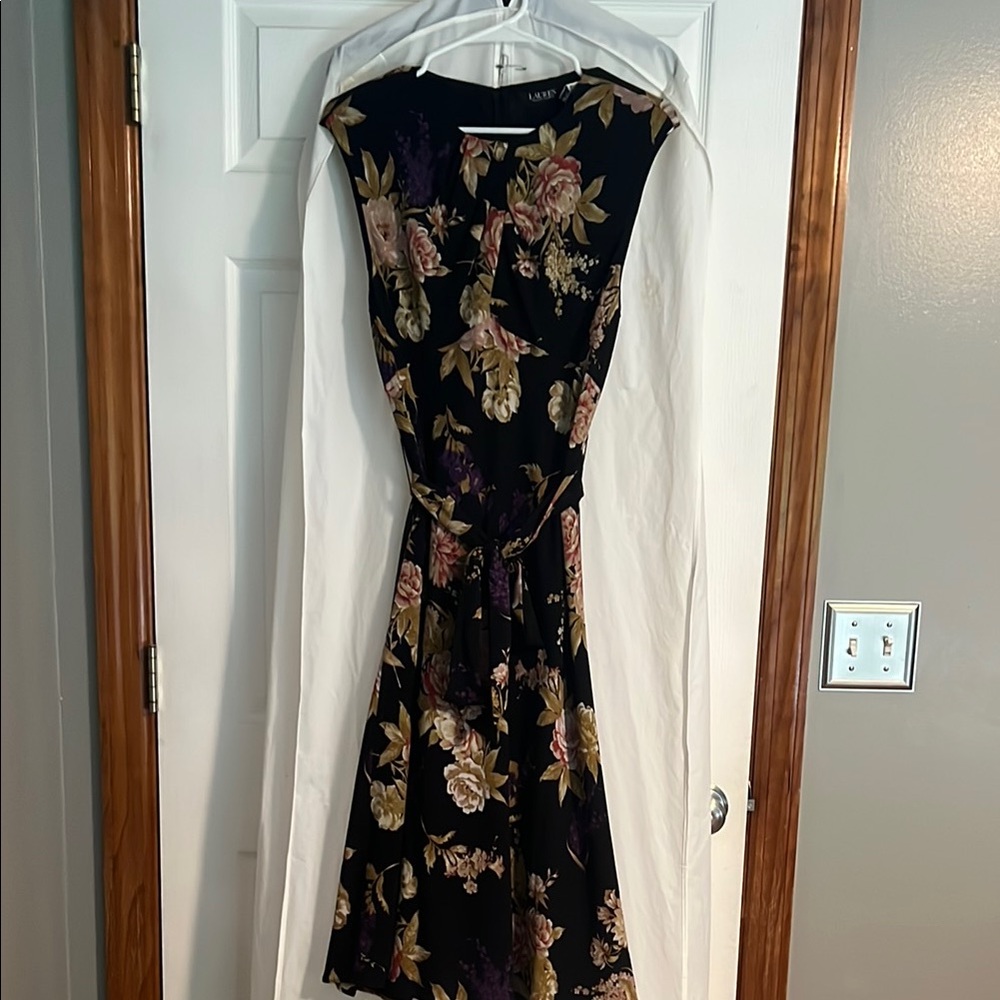 Ralph Lauren Gold and Blue Cap Sleeve Midi Dress